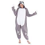 Spooktacular Creations Unisex Adult Sloth Jumpsuit Pajama Plush Sloth Costume with Hat and Glove for Dress Up Party Role Playing Themed Parties Halloween Costume (X-Large) Gray