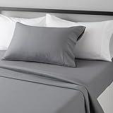 Amazon Basics Lightweight Super Soft Easy Care Microfiber 3 Piece Bed Sheet Set with 14-Inch Deep Pockets, Twin, Dark Gray, Solid