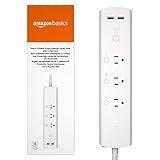 Amazon Basics Rectangle Smart Plug Power Strip with 3 Individually Controlled Outlets and 2 USB-A Ports, Works with Alexa Only, 2.4 GHz Wi-Fi, No Hub Required, White, 11 x 2.6 x 1.4 inches