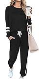 RUBZOOF Lounge Sets for Women 2 Piece Tracksuits Long Sleeve Fall Outfits Loungewear Set Black L