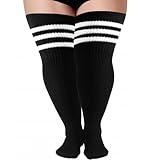 Plus Size Thigh High Socks for Thick Thighs, Extra Long Striped Thigh High Socks for Women Over Knee Stockings Leg Warmers Boot Socks for Winter