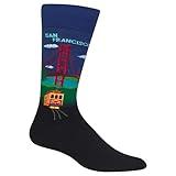 Hot Sox Men's Fun Travel & Cities Crew Socks-1 Pair Pack-Cool & Artistic Novelty Fashion Gifts, San Francisco Golden Gate Bridge, Shoe Size: 6-12