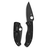 Spyderco Tenacious Lightweight EDC Folding Utility Knife - 3.39" Black Stainless Steel Blade, Black FRN Handle, PlainEdge - C122PBBK