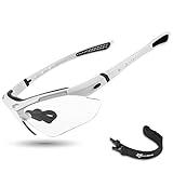 ROCKBROS Photochromic Sports Sunglasses Mens Pickleball Glasses Cycling Glasses MTB Sunglasses, with Removable Elasctic Band，White