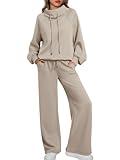 AUTOMET Lounge Sets for Women Sweatsuits 2 Piece Outfits 2025 Fall Drawstring Sweatshirt Wide Leg Sweatpants Tracksuit CoffeeGrey M