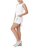 Aurgelmir Girls Crewneck Sleeveless Tennis Dresses Kids Workout Cute Outfits Tank Golf Dresses with Shorts Pocket White