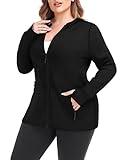 COOTRY Womens Plus Size Workout Jackets Full Zip Up Lightweight Athletic Running Hoodies Black2 3XL