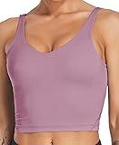 Oalka Sports Bra Womens Longline Padded Crop Tank Yoga Bras Workout Fitness Top Lavender Mist XL