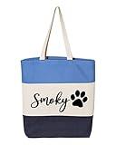 Custom Dog Tote Bag Personalized Dog Mom Gift Dog Toys Totes Pet Gift Custom Pet Bag Gift For Dog Mom Dog Lover Bag (15"L x 15"H x 3"D, Tri-Color Blue)