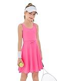 Haloumoning Girls Sleeveless Tennis Dress Kids Athletic Elastic Waist A-Line Workout Golf Dresses 4-14 Years Hot Pink