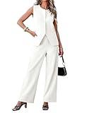luvamia Womens Suits 2 Piece Set Business Vest Pants Set for Women Summer 2 Piece Sets for Women Old Money Clothes White Cream White Medium Fits Size 8 / Size 10