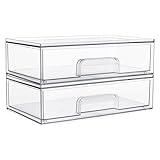 Vtopmart 12.1''W Clear Stackable Storage Drawers,2 Pack Acrylic Plastic Organizers Bins for Makeup Palettes, Cosmetics, and Beauty Supplies,Ideal for Vanity, Bathroom,Cabinet,Desk Organization