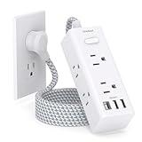 Power Strip Surge Protector - One Beat 6 Widely Outlets with 3 USB Ports (1 USB C), 5 Ft Extension Cord Flat Plug, Wall Mount Outlet Extender Small Power Strip for Travel Home Office College Dorm Room