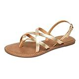 Women's Gladiator Flat Sandals Fisherman Strappy Sandals Ankle Strap Sandals (10, Gold)