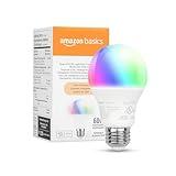 Amazon Basics Smart A19 LED Light Bulb, Color Changing, 9W (60W Equivalent), 800LM, Works with Alexa Only, 2.4 GHz Wi-Fi, No Hub Required, 1-Pack