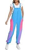 Yisfri Womens Retro 80s 90s One Piece Outfit Neon Windbreaker Overalls Theme Party Jumpsuit Rompers (US, Alpha, Medium, Regular, Regular, Blue)