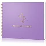 AKONEGE Accounting Ledger Book for Small Business Bookkeeping & Personal Use, Horizontal Expense Tracker Notebook for Family Budget, Bookkeeping Record Book Money Expense & Income Log Journal, Purple