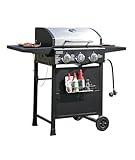 LINGXI grill gas 3-Burner Propane Grill, Gas Grill with front hanging basket, 30000 BTU barbecue grill,gas bbq suitable for Backyard, Outdoor, Patio, Garden.Outside grill.