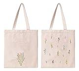 Kazova Floral Cotton Canvas Tote Bag Minimalist Bouquet Aesthetic Tote Bag Reusable Tote Bag With Handles Canvas Shopping Bag Wildflower Botanical Tote Bag