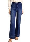 Astylish Womens Pull On Jeans High Waisted Wide Leg Baggy Jean for Women Stretch Denim Pants with Patch Pockets Size 10 Navy Blue