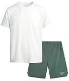 Reebok Boys Athletic Shorts Set - 2 Piece Summer Clothes Outfit with Pocket Tee and Boys Running Shorts for Active Kids, Size 12, Chalk Cream