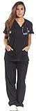 Just Love Women's Scrub Sets Six Pocket Medical Scrubs (V-Neck With Cargo Pant), Black, Large