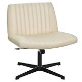 PayLessHere Criss Cross Chair,Armless Cross Legged Office Chair,Wide Comfty Desk Chair with No Wheels Modern Height Adjustable,Swivel Fabric Vanity Chair Computer Task Chair (Pack of 1, Beige)