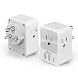 South Africa Plug Adapter 2 Pack, TESSAN Type M Adapter with 4 AC Outlets 3 USB Ports (1 USB C), 7 in 1 Travel Adaptor US to South Africa Botswana Namibia Nepal Bhutan