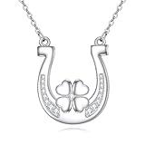 CRMAD Horseshoes Necklace for Women Sterling Silver Lucky Four Leaf Clover Pandant Necklace Horseshoes Jewelry Gift for Women (Four Leaf Clover)