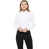 MGWDT Button Down Shirt Women Long Sleeve Blouse Oxford Shirts Classic-Fit Cotton Tops Wrinkle Resistant Medium White