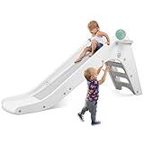 Arlopu Freestanding Kids Slide, Toddler Slide Climber with Basketball Hoop & Ball, Baby Playset w/Long Slope, for Boys and Girls Birthday, Sturdy Playground Toy for Indoor Outdoor (Grey White)