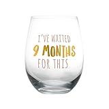 Pearhead I’ve Waited 9 Months For This Stemless Wine Glass, Perfect for Mother’s Day, Ideal Gift for Baby Shower, Post Pregnancy, New and Expecting Moms, Pink and Gold, 16 Oz