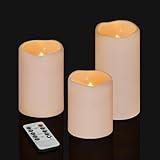 Artmarry Flameless Candles 4" 5" 6" Set of 3 Ivory Outdoor Indoor Pillars 3" Diameter Battery Operated Flickering Candles Include 10-Key Remote Timer Function 400+ Hours Requires 2 AA Batteries