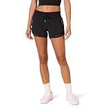 Amazon Essentials Women's Regular-Fit Athletic Ruched Waistband Woven Running Shorts, Black, Medium
