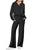 ANRABESS Women 2 Piece Outfits Sweatsuit Oversized Sweatshirt Sweatpants Tracksuit Sweat Lounge Matching Set 2025 Fall Trendy Black Medium