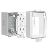 Toptozl 15 Amp GFCI Outdoor Electrical Outlet Box, Nonmetallic Heavy Duty Box IP66 Waterproof and NEMA 5-15 Self Test GFCI Outlet Kit, 3.15 Inch Deep, Lockable, Clear/Gray, UL Listed