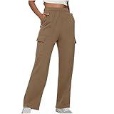 Fall Outfits for Women 2025 High Waisted Wide Leg Cargo Sweatpants Baggy Fleece Line Joggers Pants with Pockets