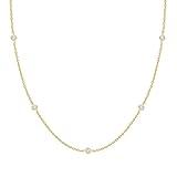 PAVOI 14K Yellow Gold Plated Station Necklace | Simulated Diamond By The Yard Necklace | Womens CZ Chain Necklace