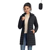 ZMC Packable Women Puffer Coat, Lightweight Water-Resistant Puffer Jacket Detachable Hood Slim-Fit Winter Coat for Women(black,XL)