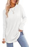 XIEERDUO Tunics or Tops to Wear with Leggings White Long Sleeve Shirts for Women Loose Fit School Outfits for Teachers L
