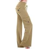 Labor Day Sales Deals Flared Leggings Cargo Pants Women Plus Size Stretchy Flare Yoga Leggings Palazzo Casual Drawstring Wide Leg Pants with Side Pockets Lightning Deal A-Khaki Large