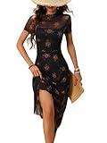 GothDark Vintage Goth Dress 2025 Summer Floral Print Mesh Spliced Double-Layered Irregular Hemline Midi Dress