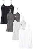 Amazon Essentials Women's Slim-Fit Camisole, Pack of 4, Black/Charcoal Heather/Light Grey Heather/White, Medium