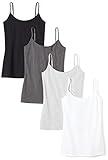 Amazon Essentials Women's Slim-Fit Camisole, Pack of 4, Black/Charcoal Heather/Light Grey Heather/White, Small