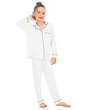 Veseacky White Button Down Pjs Matching Family Pajamas Set Long Sleeve Red Buffalo Pijamas for Children White 11-12 Y