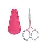 Small Precision Scissors, 3.5 Inch Multi-Purpose Vintage Beauty Grooming Kit for Facial Hair, Eyebrow, Eyelash, Beard,with PU Cover (Pink)