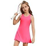 Jxstar Girls Tennis Dress Sleeveless Golf Outfit High Waist Workout Athletic Skorts Sets with Shorts Pockets, 6-7Y Red
