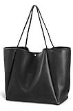 HOXIS Oversize Pu Leather Tote Women Weekender Bag Shopper Handbag Travel Purse (Black)