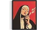 Nun Smoking Pop Art Print Poster, Vintage Retro Wall Art Decor Paintings Classic Artwork for Bedroom Living Room Decorations. Gallery 14B (Nun Smoking, 8 x 10 inches, Unframed)