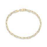 PAVOI 14K Gold Plated Paperclip/Curb/Figaro Chain Adjustable Bracelet for Women (Paperclip, Yellow Gold Plated)